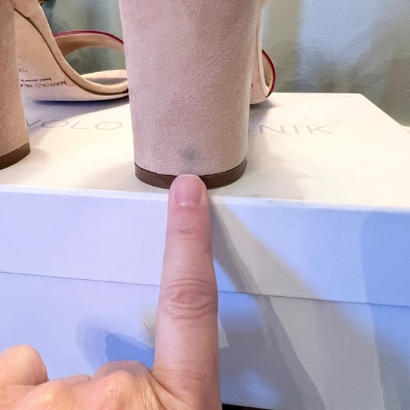 EUC Manolo Blahnik Lauratomod Velukid Block Heel Sandals Tan Rusty Red 38 or 8 - Picture 5 of 10